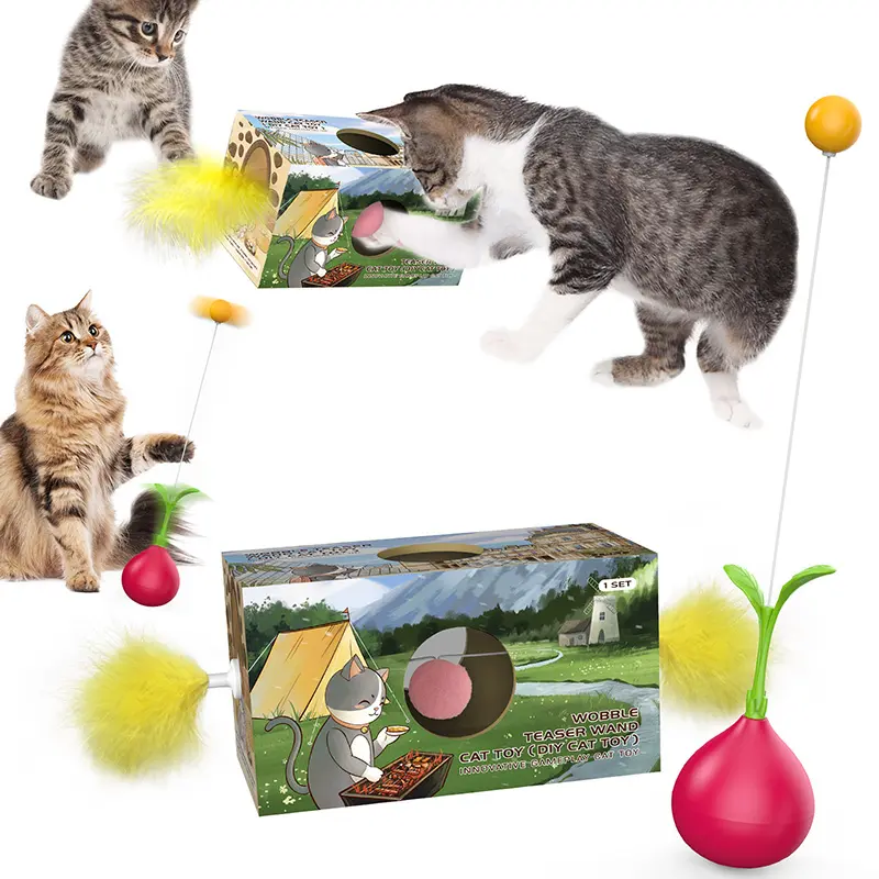 Interactive Indoor Self-Balancing Rocking Feather Cat Toy for Interactive Play