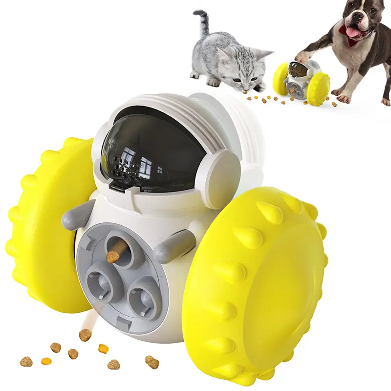 Robot-Shaped Tumbler Pet Food Dispenser for Dogs and Cats